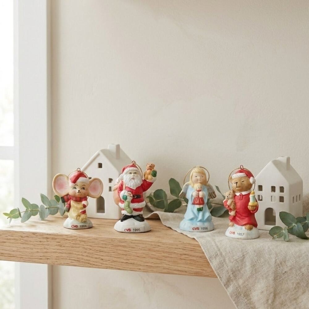 Vintage CVS Ornament Set 1994–1997 – Mouse, Santa, Angel & Bear
